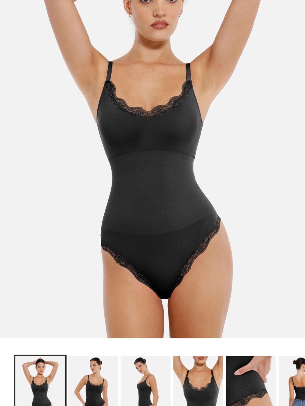 NWT New Black Lace-Trim Shaping thong Bodysuit XL/ XXL